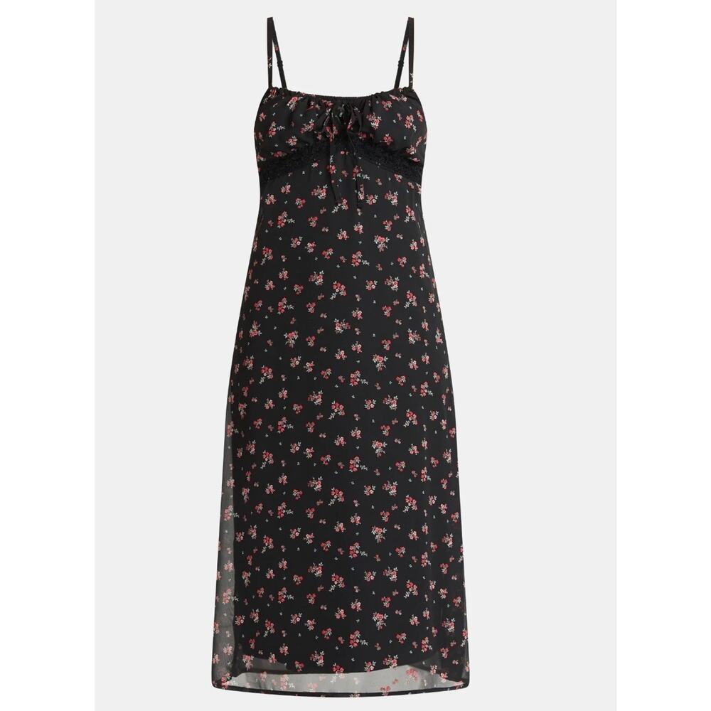 No Boundaries Women’s Floral Maxi Dress w/ Lace Trim – Black - S - NWT